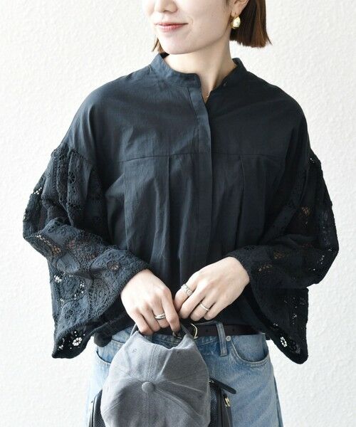 SHIPS / シップス シャツ・ブラウス | SHIPS any:〈手洗い可能〉パッチワーク レース スリーブ バンドカラー シャツ | 詳細26