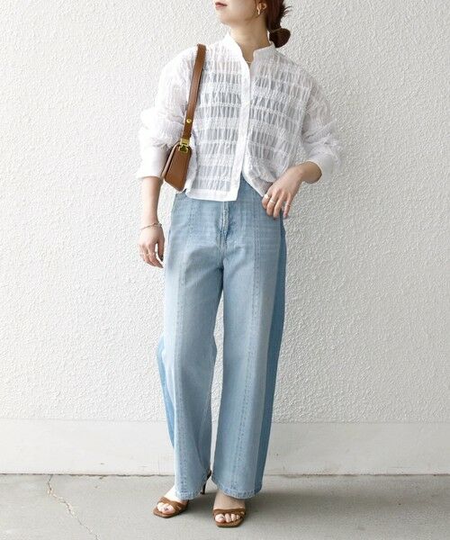 SHIPS / シップス シャツ・ブラウス | SHIPS any:〈洗濯機可能〉シアー シャーリング プチフリル バンドカラー シャツ | 詳細1