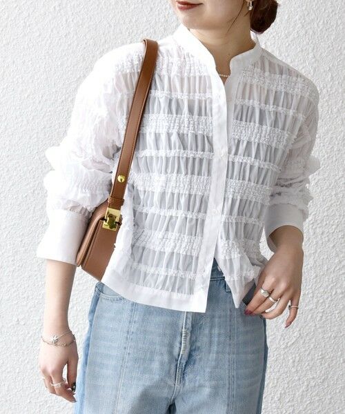 SHIPS / シップス シャツ・ブラウス | SHIPS any:〈洗濯機可能〉シアー シャーリング プチフリル バンドカラー シャツ | 詳細3