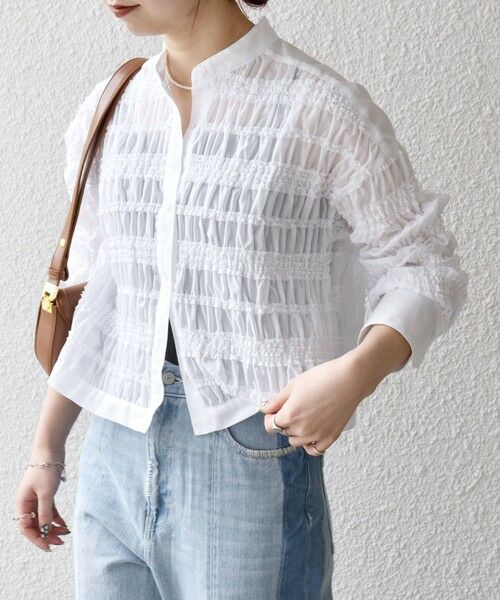 SHIPS / シップス シャツ・ブラウス | SHIPS any:〈洗濯機可能〉シアー シャーリング プチフリル バンドカラー シャツ | 詳細4