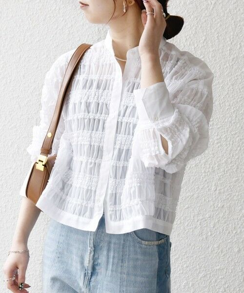 SHIPS / シップス シャツ・ブラウス | SHIPS any:〈洗濯機可能〉シアー シャーリング プチフリル バンドカラー シャツ | 詳細6