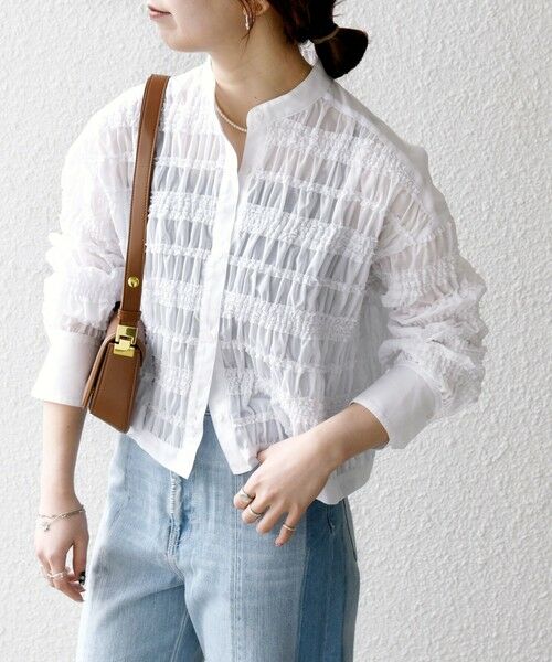 SHIPS for women/シップスウィメン SHIPS any:〈洗濯機可能〉シアー シャーリング プチフリル バンドカラー シャツ ホワイト ONE SIZE SHIPS for women/シップスウィメン SHIPS any:〈洗濯機可能〉シアー シャーリング プチフリル バンドカラー シャツ ホワイト ONE SIZE
