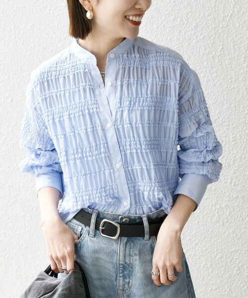 SHIPS / シップス シャツ・ブラウス | SHIPS any:〈洗濯機可能〉シアー シャーリング プチフリル バンドカラー シャツ | 詳細10