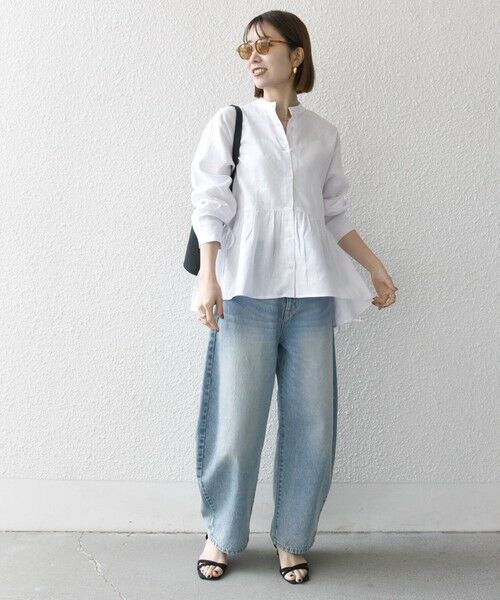 SHIPS / シップス シャツ・ブラウス | SHIPS any:〈洗濯機可能〉リネン ミックス リボン ペプラム バンドカラー シャツ | 詳細1