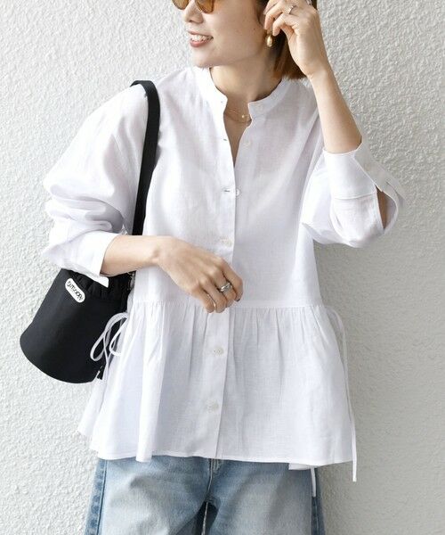 SHIPS / シップス シャツ・ブラウス | SHIPS any:〈洗濯機可能〉リネン ミックス リボン ペプラム バンドカラー シャツ | 詳細3