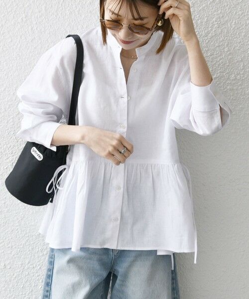 SHIPS / シップス シャツ・ブラウス | SHIPS any:〈洗濯機可能〉リネン ミックス リボン ペプラム バンドカラー シャツ | 詳細4