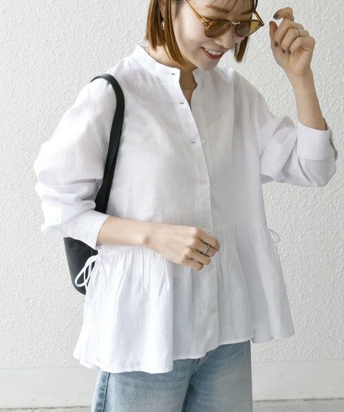 SHIPS for women/シップスウィメン SHIPS any:〈洗濯機可能〉リネン ミックス リボン ペプラム バンドカラー シャツ ホワイト ONE SIZE SHIPS for women/シップスウィメン SHIPS any:〈洗濯機可能〉リネン ミックス リボン ペプラム バンドカラー シャツ ホワイト ONE SIZE