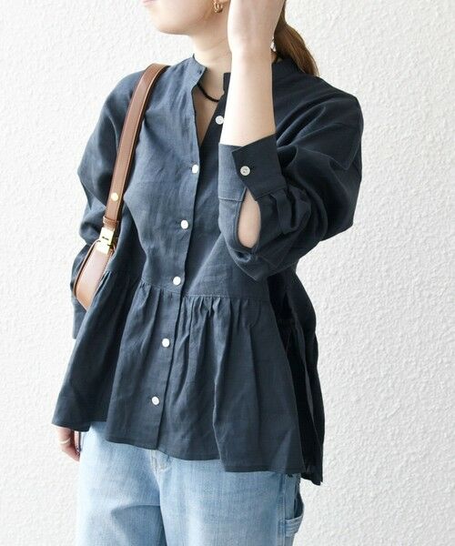 SHIPS / シップス シャツ・ブラウス | SHIPS any:〈洗濯機可能〉リネン ミックス リボン ペプラム バンドカラー シャツ | 詳細30