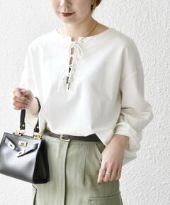 SHIPS / シップス カットソー | 《追加予約》SHIPS any:〈洗濯機可能〉インレイ レースアップ ロングスリーブ プルオーバー