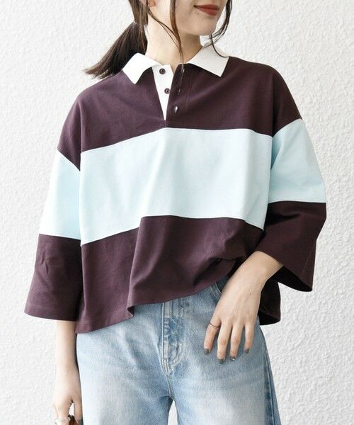 SHIPS for women/シップスウィメン SHIPS any:〈洗濯機可能〉カノコ ワイドボーダー クロップド ポロシャツ ブラウン ONE SIZE SHIPS for women/シップスウィメン SHIPS any:〈洗濯機可能〉カノコ ワイドボーダー クロップド ポロシャツ ブラウン ONE SIZE