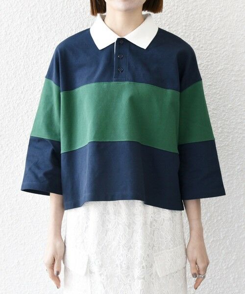 SALON adam et rope' ポロシャツ ポロ シアークレープクロップド