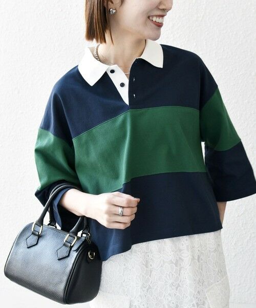 SHIPS for women/シップスウィメン SHIPS any:〈洗濯機可能〉カノコ ワイドボーダー クロップド ポロシャツ ネイビー ONE SIZE SHIPS for women/シップスウィメン SHIPS any:〈洗濯機可能〉カノコ ワイドボーダー クロップド ポロシャツ ネイビー ONE SIZE