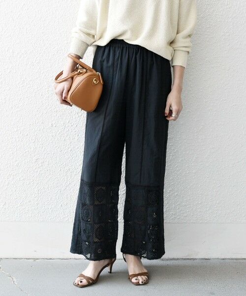 SHIPS for women/シップスウィメン SHIPS any:〈手洗い可能〉パッチワーク レース セミワイド イージー パンツ ブラック ONE SIZE SHIPS for women/シップスウィメン SHIPS any:〈手洗い可能〉パッチワーク レース セミワイド イージー パンツ ブラック ONE SIZE