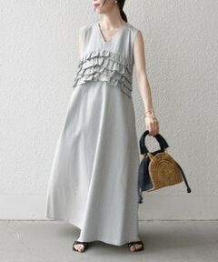 SHIPS / シップス ロング・マキシ丈ワンピース | SHIPS any:〈洗濯機可能〉コードレーン ストライプ フリル Vネック ワンピース