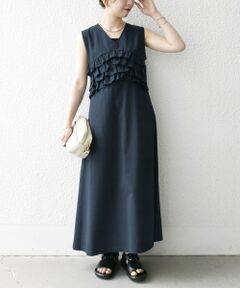 SHIPS / シップス ロング・マキシ丈ワンピース | SHIPS any:〈洗濯機可能〉コードレーン ストライプ フリル Vネック ワンピース