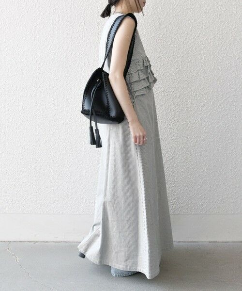 SHIPS / シップス ロング・マキシ丈ワンピース | SHIPS any:〈洗濯機可能〉コードレーン ストライプ フリル Vネック ワンピース | 詳細12