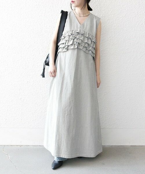 SHIPS / シップス ロング・マキシ丈ワンピース | SHIPS any:〈洗濯機可能〉コードレーン ストライプ フリル Vネック ワンピース | 詳細16