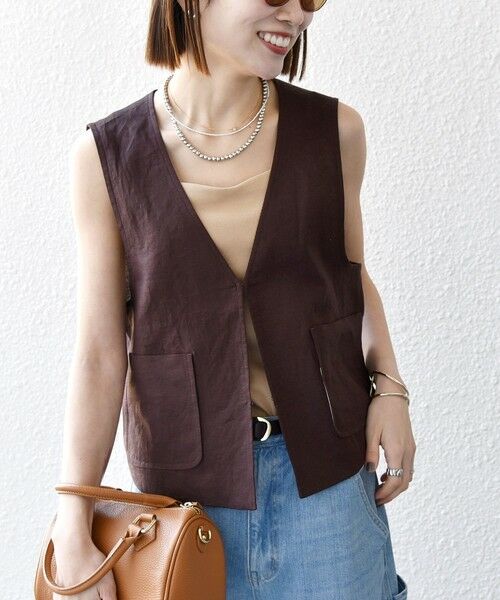 SHIPS for women/シップスウィメン SHIPS any:〈洗濯機可能〉リネン Vネック コンパクト ジレ ブラウン ONE SIZE SHIPS for women/シップスウィメン SHIPS any:〈洗濯機可能〉リネン Vネック コンパクト ジレ ブラウン ONE SIZE