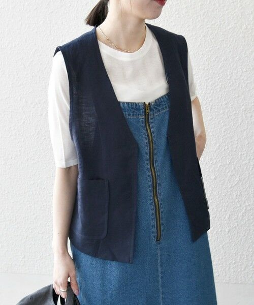 SHIPS / シップス ベスト | SHIPS any:〈洗濯機可能〉ヨーロピアンフラックス リネン  Vネック コンパクト ベスト | 詳細13