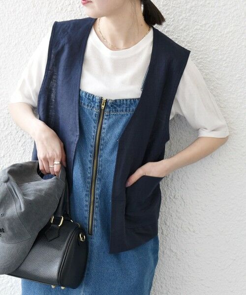 SHIPS for women/シップスウィメン SHIPS any:〈洗濯機可能〉リネン Vネック コンパクト ジレ ネイビー ONE SIZE SHIPS for women/シップスウィメン SHIPS any:〈洗濯機可能〉リネン Vネック コンパクト ジレ ネイビー ONE SIZE