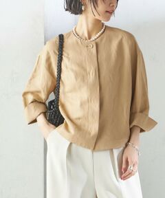 SHIPS / シップス シャツ・ブラウス | SHIPS Primary Navy Label:麻 レーヨン ノーカラー 羽織