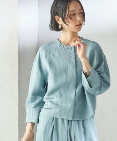 SHIPS / シップス シャツ・ブラウス | SHIPS Primary Navy Label:麻 レーヨン ノーカラー 羽織
