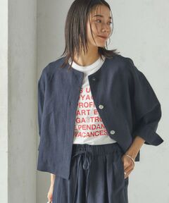 SHIPS / シップス シャツ・ブラウス | SHIPS Primary Navy Label:麻 レーヨン ノーカラー 羽織