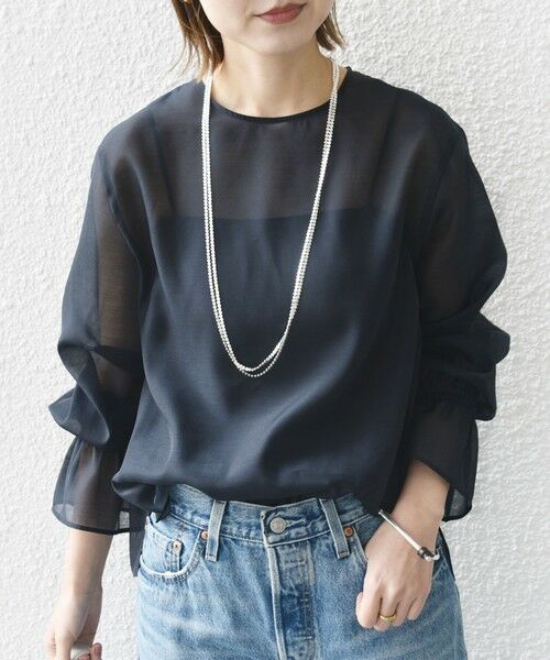 SHIPS for women/シップスウィメン オーガンジー 袖 ゴム ブラウス ネイビー ONE SIZE SHIPS for women/シップスウィメン オーガンジー 袖 ゴム ブラウス ネイビー ONE SIZE