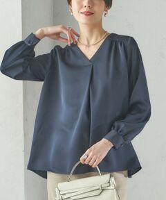 SHIPS / シップス シャツ・ブラウス | 〈手洗い可能〉バックサテン Vネック ロング スリーブ ブラウス