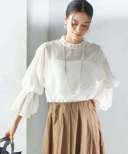 SHIPS for women/シップスウィメン 〈手洗い可能〉シルク混 シャイニー フリル スリーブ ブラウス ホワイト ONE SIZE SHIPS for women/シップスウィメン 〈手洗い可能〉シルク混 シャイニー フリル スリーブ ブラウス ホワイト ONE SIZE