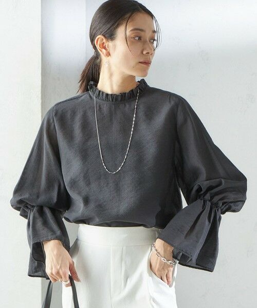 セール】 〈手洗い可能〉シルク混 シャイニー フリル スリーブ