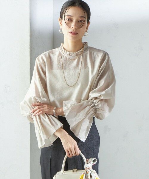SHIPS for women/シップスウィメン 〈手洗い可能〉シルク混 シャイニー フリル スリーブ ブラウス ベージュ ONE SIZE SHIPS for women/シップスウィメン 〈手洗い可能〉シルク混 シャイニー フリル スリーブ ブラウス ベージュ ONE SIZE