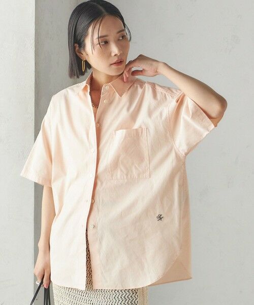 美品♡エブール　ビスコツイル ハーフスリーブ シャツ ゆったり 紺 38 美品♡エブール ビスコツイル ハーフスリーブ シャツ ゆったり