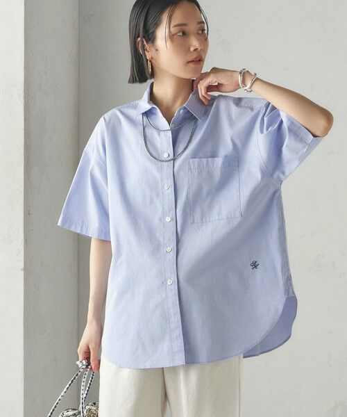 SHIPS for women/シップスウィメン 《予約》〈洗濯機可能〉オックス 刺繍 ショート スリーブ シャツ ブルー ONE SIZE SHIPS for women/シップスウィメン 《予約》〈洗濯機可能〉オックス 刺繍 ショート スリーブ シャツ ブルー ONE SIZE