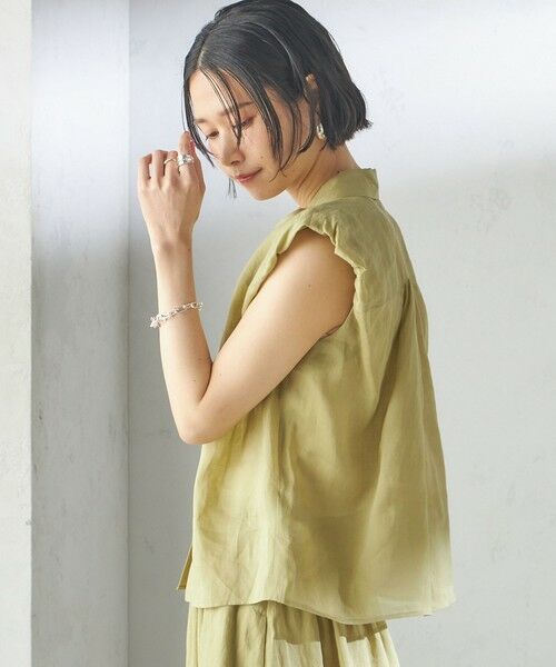 美品☆ビアズリー 麻 ラミーシアーブラウス 後ろギャザー ドルマンスリーブ 水色 ラミーシャツ （シャツ・ブラウス）｜BEARDSLEY / ビアズリー