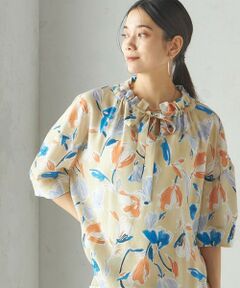 SHIPS / シップス シャツ・ブラウス | IPEKER 花柄 フリル ネック リボン 半袖 ブラウス