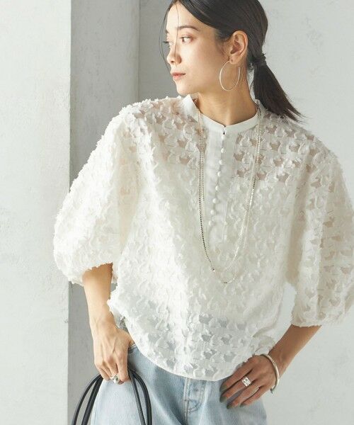 SHIPS for women/シップスウィメン 〈手洗い可能〉幾何柄 カット ジャカード ブラウス オフホワイト ONE SIZE SHIPS for women/シップスウィメン 〈手洗い可能〉幾何柄 カット ジャカード ブラウス オフホワイト ONE SIZE