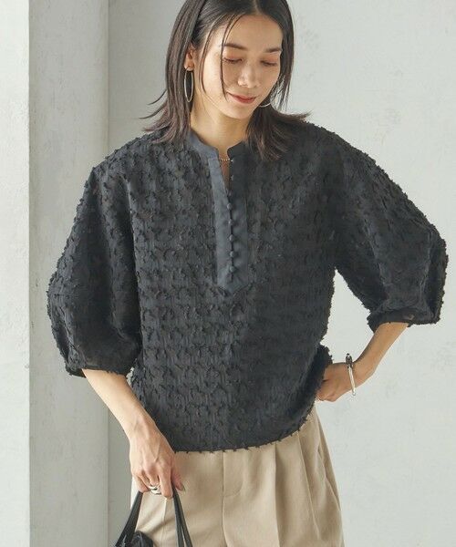 SHIPS for women/シップスウィメン 〈手洗い可能〉幾何柄 カット ジャカード ブラウス ブラック ONE SIZE SHIPS for women/シップスウィメン 〈手洗い可能〉幾何柄 カット ジャカード ブラウス ブラック ONE SIZE