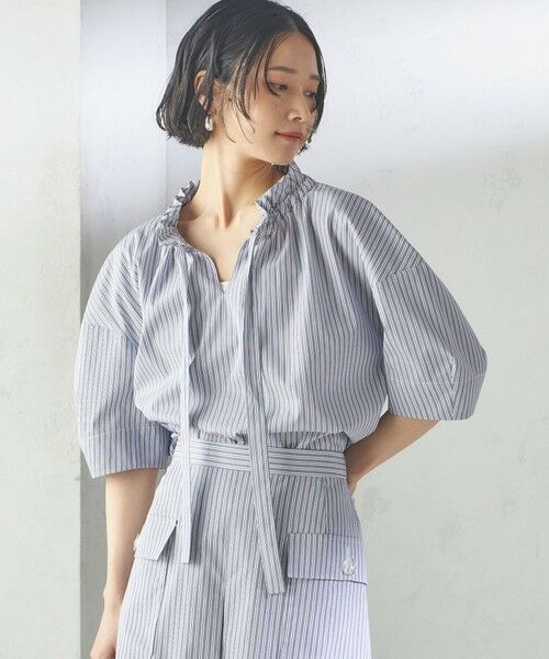 SHIPS / シップス シャツ・ブラウス | 〈手洗い可能〉ストライプ フリル ネック リボン 半袖 ブラウス | 詳細13