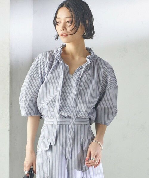 SHIPS / シップス シャツ・ブラウス | 〈手洗い可能〉ストライプ フリル ネック リボン 半袖 ブラウス | 詳細14