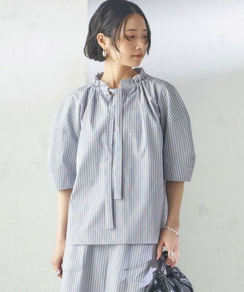 SHIPS / シップス シャツ・ブラウス | 〈手洗い可能〉ストライプ フリル ネック リボン 半袖 ブラウス | 詳細18