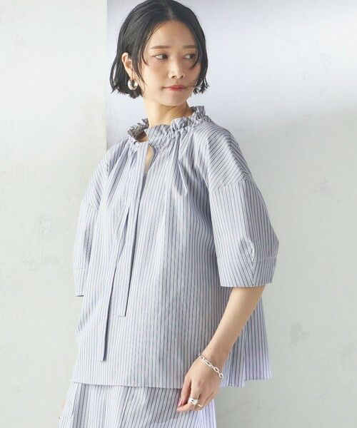 SHIPS / シップス シャツ・ブラウス | 〈手洗い可能〉ストライプ フリル ネック リボン 半袖 ブラウス | 詳細19
