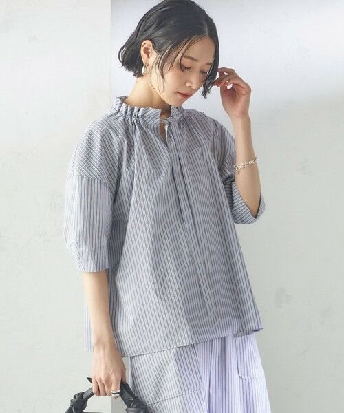 SHIPS / シップス シャツ・ブラウス | 〈手洗い可能〉ストライプ フリル ネック リボン 半袖 ブラウス | 詳細22
