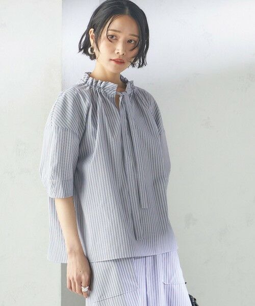 SHIPS / シップス シャツ・ブラウス | 〈手洗い可能〉ストライプ フリル ネック リボン 半袖 ブラウス | 詳細23