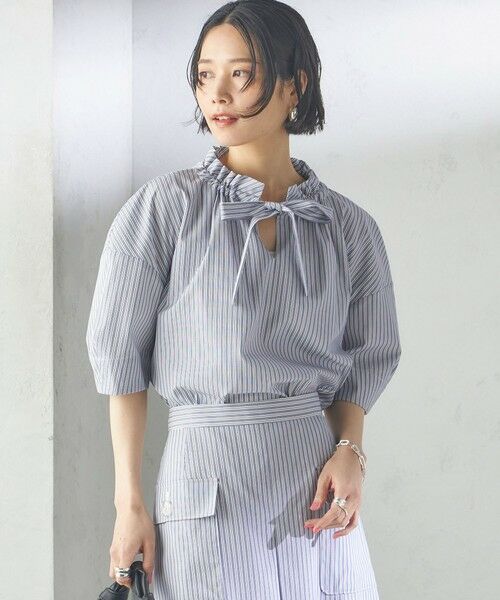 SHIPS / シップス シャツ・ブラウス | 〈手洗い可能〉ストライプ フリル ネック リボン 半袖 ブラウス | 詳細7