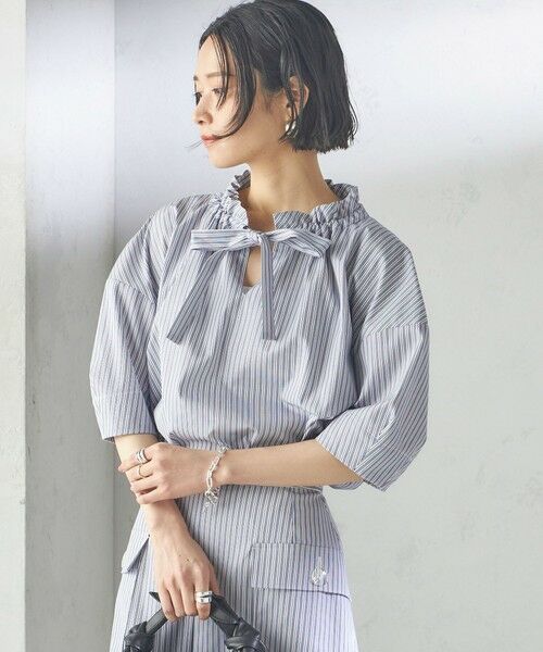 SHIPS / シップス シャツ・ブラウス | 〈手洗い可能〉ストライプ フリル ネック リボン 半袖 ブラウス | 詳細8