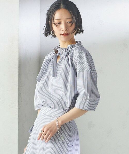SHIPS / シップス シャツ・ブラウス | 〈手洗い可能〉ストライプ フリル ネック リボン 半袖 ブラウス | 詳細9