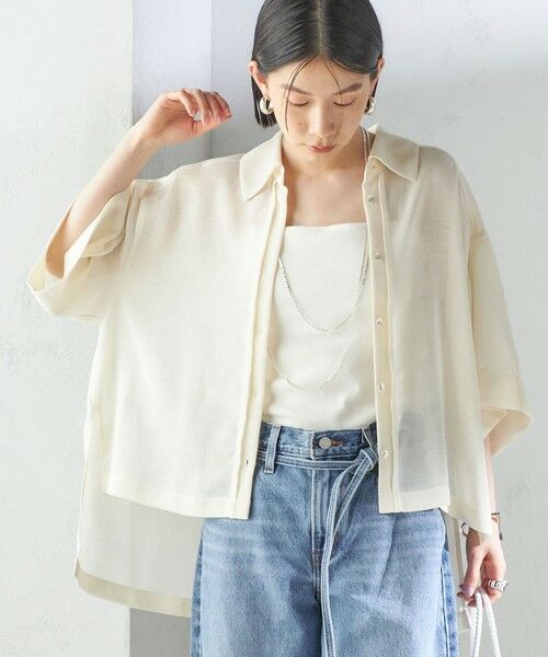 SHIPS for women/シップスウィメン 《予約》〈手洗い可能〉麻調 メッシュ 半袖 ビッグ シャツ オフホワイト ONE SIZE SHIPS for women/シップスウィメン 《予約》〈手洗い可能〉麻調 メッシュ 半袖 ビッグ シャツ オフホワイト ONE SIZE