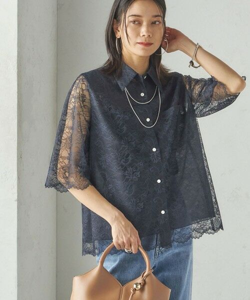 SHIPS for women/シップスウィメン 〈手洗い可能〉ラッセル レース シャツ ネイビー ONE SIZE SHIPS for women/シップスウィメン 〈手洗い可能〉ラッセル レース シャツ ネイビー ONE SIZE