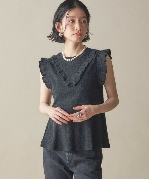 SHIPS for women/シップスウィメン NINE CASE:〈手洗い可能〉フリル ノースリーブ トップス ブラック ONE SIZE SHIPS for women/シップスウィメン NINE CASE:〈手洗い可能〉フリル ノースリーブ トップス ブラック ONE SIZE
